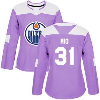 Women's Eddie Mio Edmonton Oilers Fights Cancer Practice Jersey - Purple Authentic